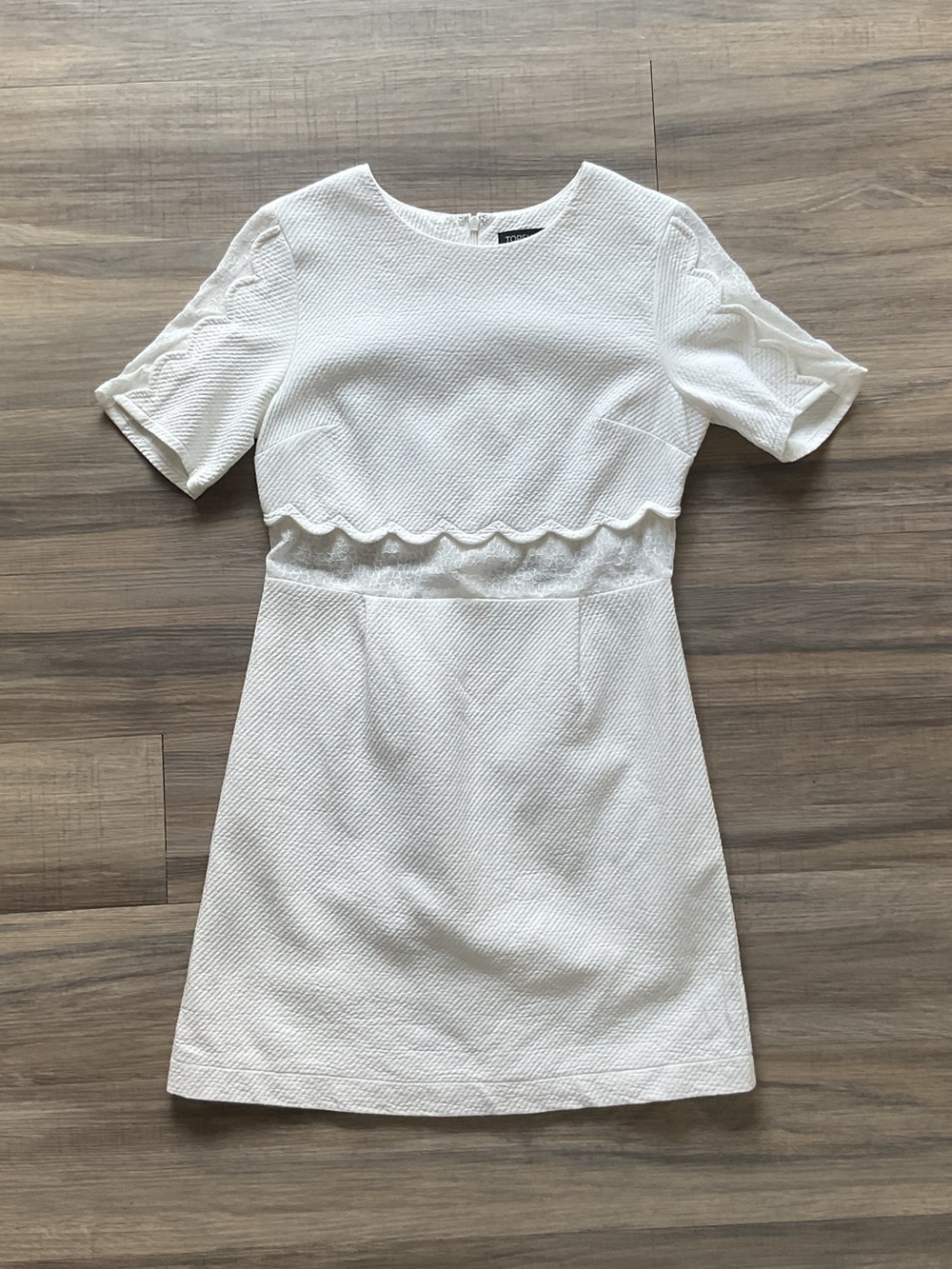 Topshop White Textured Short Sleeve Lace Mini Dress 6
